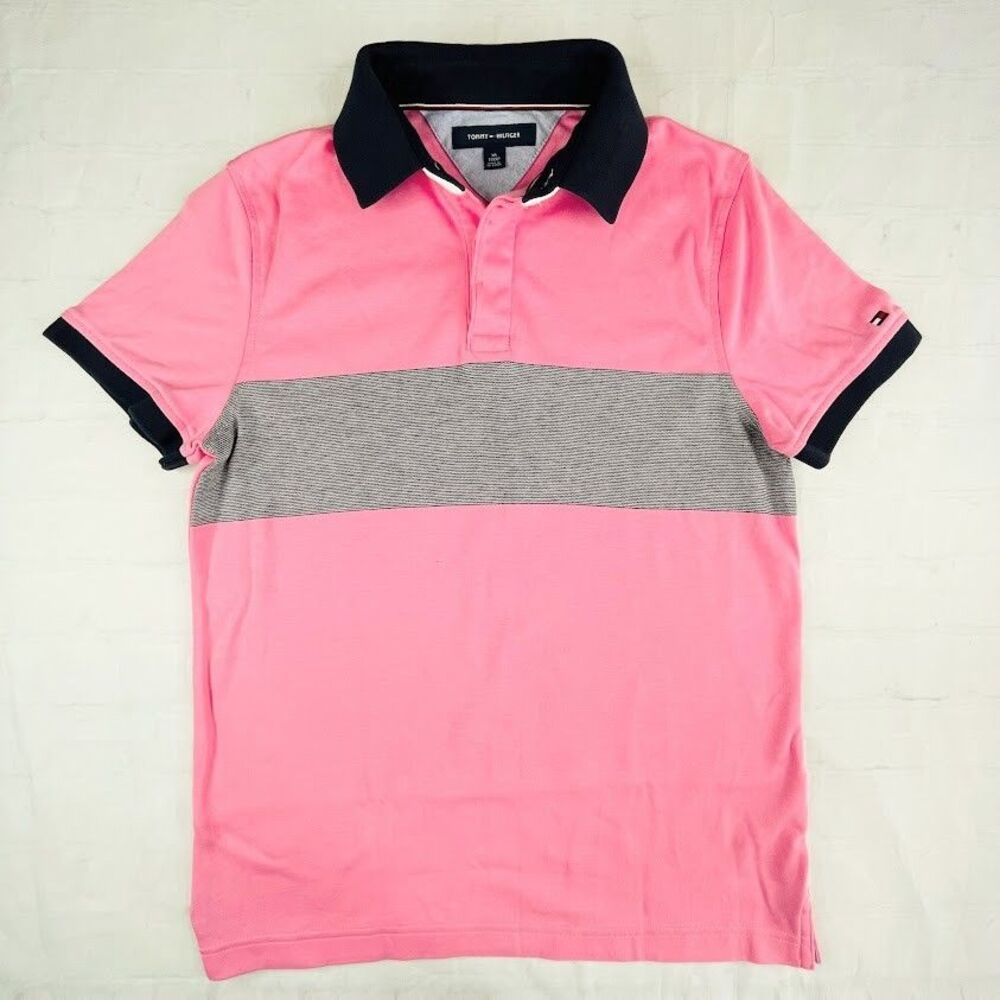 Tommy Hilfiger Short Sleeve Polo Mens XS Pink Stretchy Cotton Knit Casual Shirt